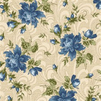 Elegant Blue Floral on Cream Swirl 8160-N