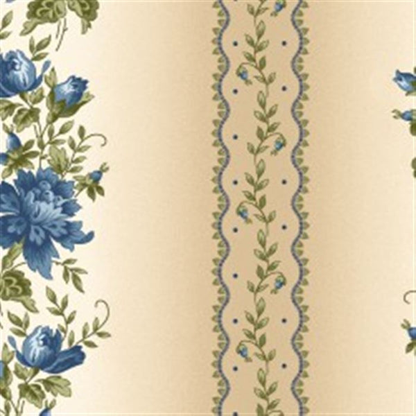 Blue and Green on Cream Border Stripe 8161-N